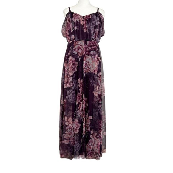 Candalite Spaghetti Strap Floral Sheer Sparkly Fairy Whimisgoth Maxi Dress (PL) - Picture 1 of 16